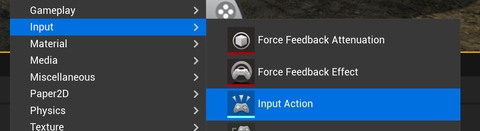 UE5 screenshot, new input action data asset